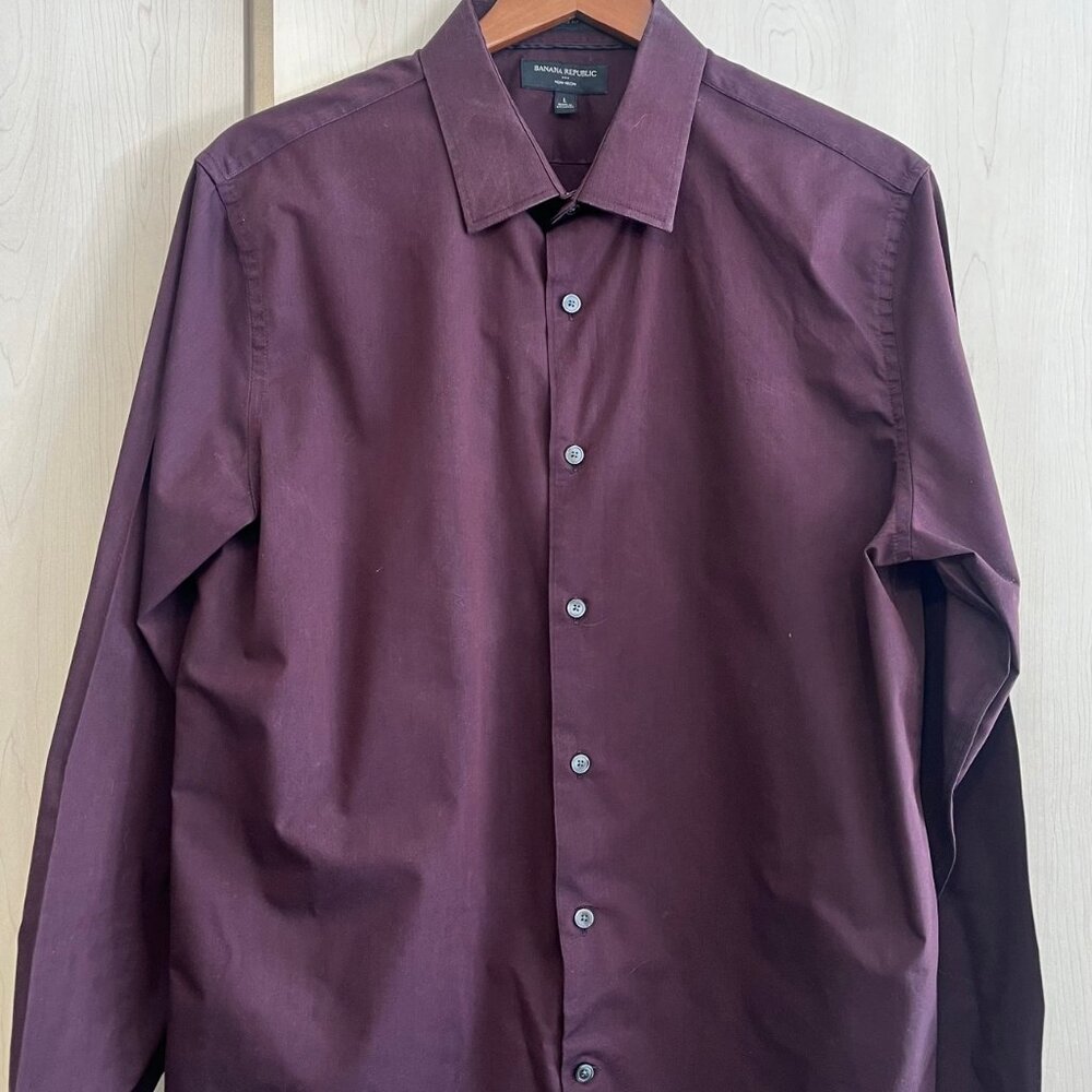 Banana Republic Dress Shirt Mens Large Purple Non Iron Standard Fit‎ Button Up